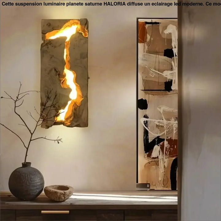 Applique murale waihan en bois naturel avec intérieur lumineux couleur ambrée pour chambre à coucher