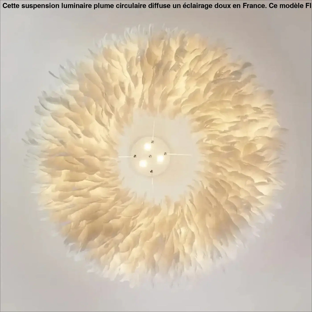 Suspension luminaire plume circulaire disponible en gris ou blanc

