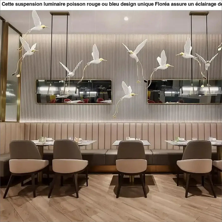 Suspension design oiseaux lumineux blanc et doré moderne