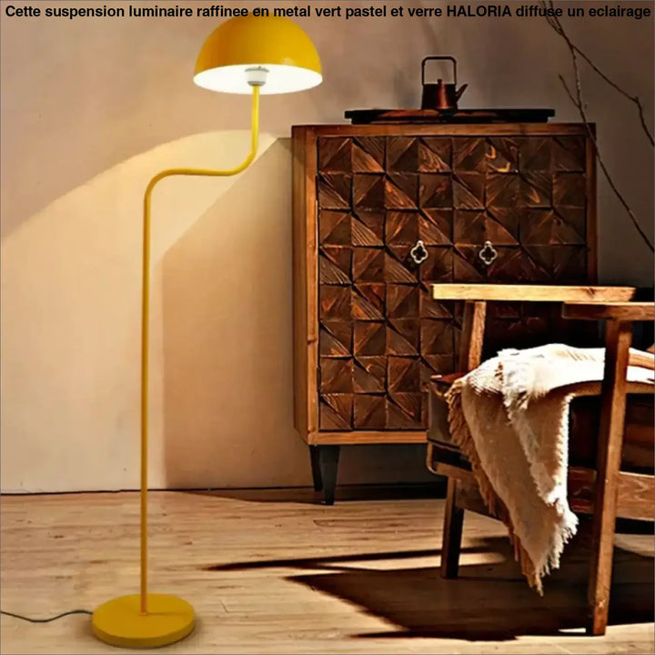 Lampadaire sairam jaune vif en forme de dôme avec pied en métal courbé design contemporain et lampadaire décoratif coloré