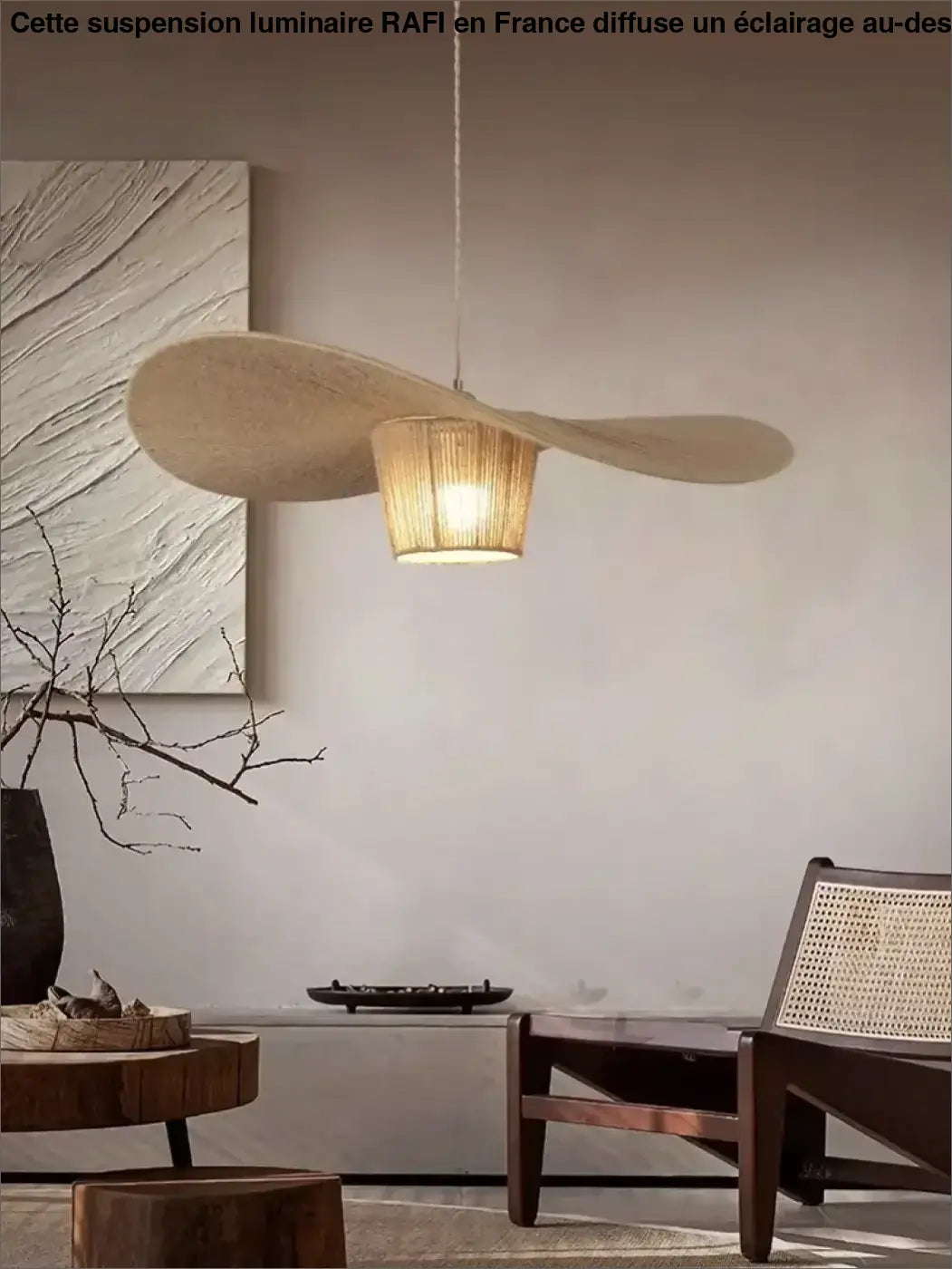 Suspension rotin forme aile naturelle style bohème élégant

