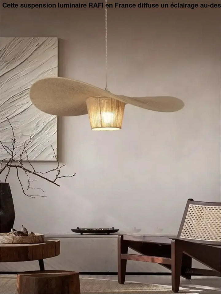 Suspension rotin forme aile naturelle style bohème élégant

