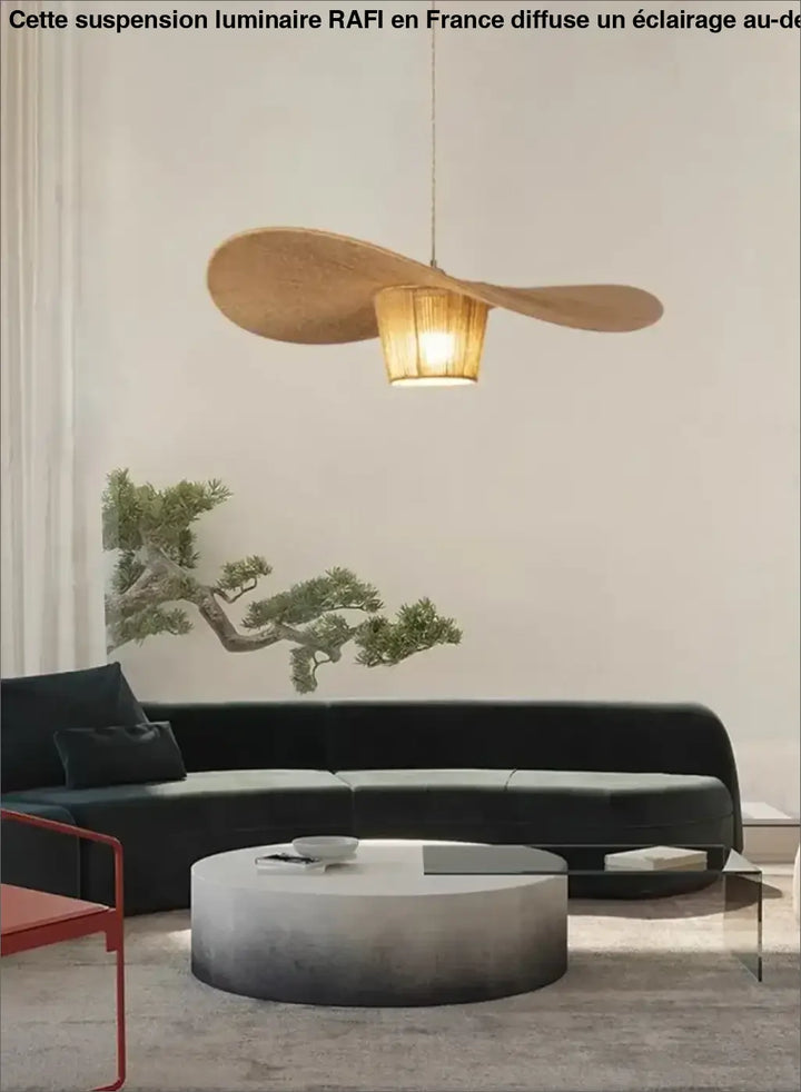 Suspension rotin forme aile naturelle style bohème élégant

