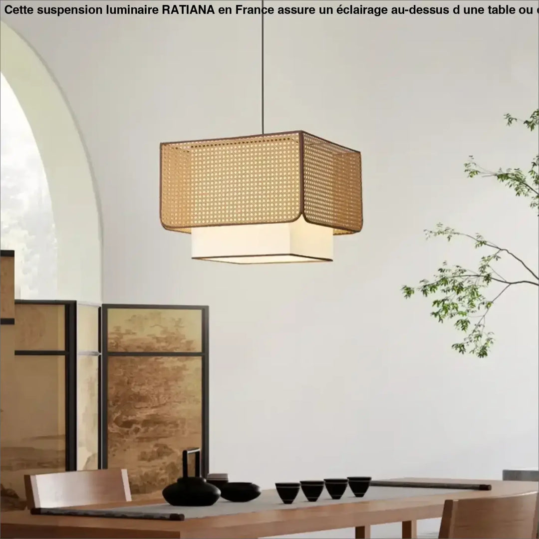 Suspension luminaire design en rotin naturel tressé beige