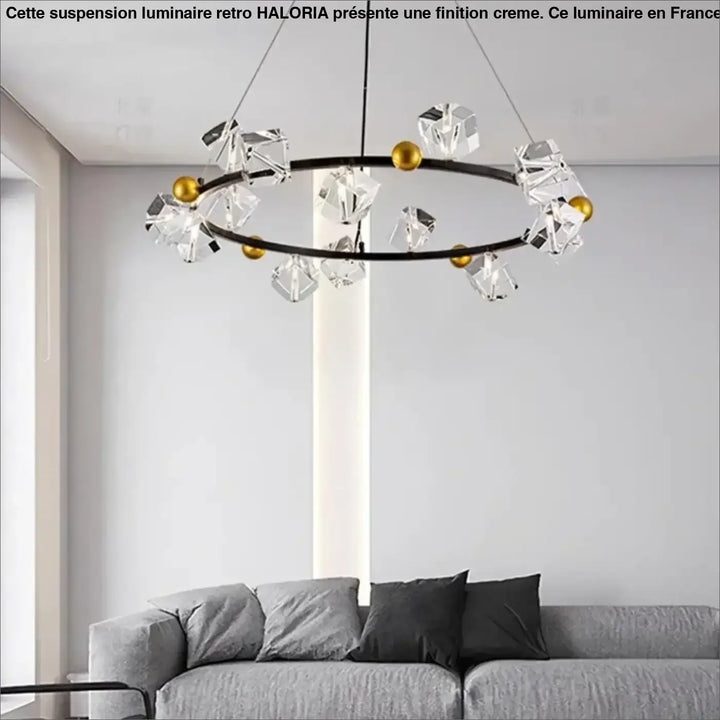 Suspension anneau cristal luxueux pour salon moderne