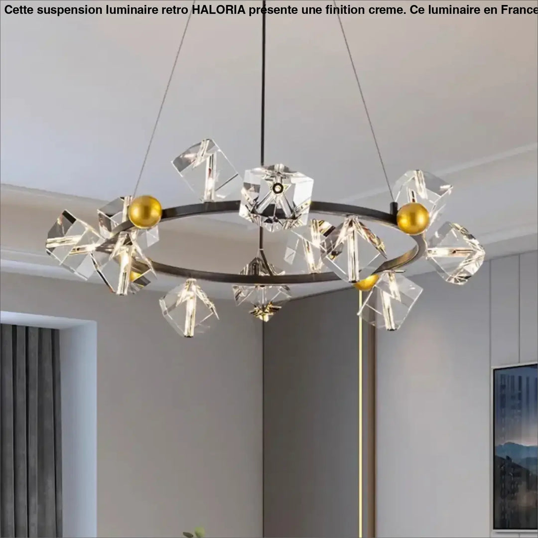 Suspension anneau cristal luxueux pour salon moderne