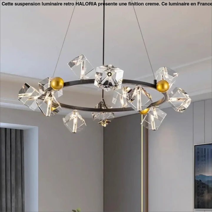 Suspension anneau cristal luxueux pour salon moderne