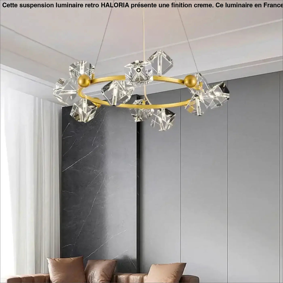 Suspension anneau cristal luxueux pour salon moderne