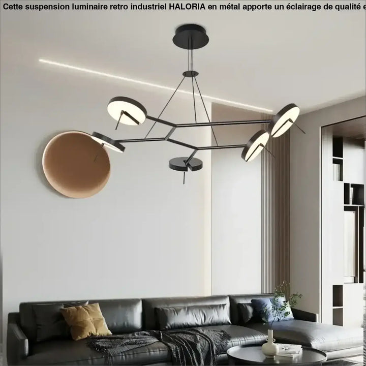 Suspension luminaire krosso en métal noir moderne avec suspensions circulaires élégantes pour intérieur contemporain