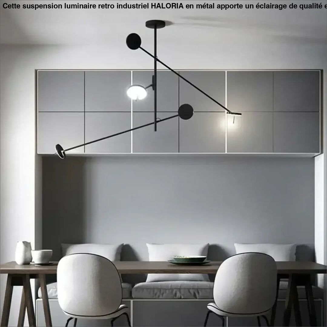 Suspension luminaire krosso minimaliste noir avec bras ajustables et accents sphériques en métal