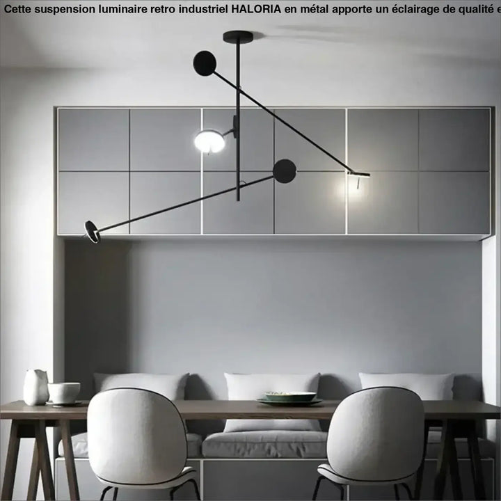 Suspension luminaire krosso minimaliste noir avec bras ajustables et accents sphériques en métal