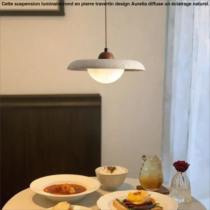 Suspension moderne en pierre jaune et verre opalin