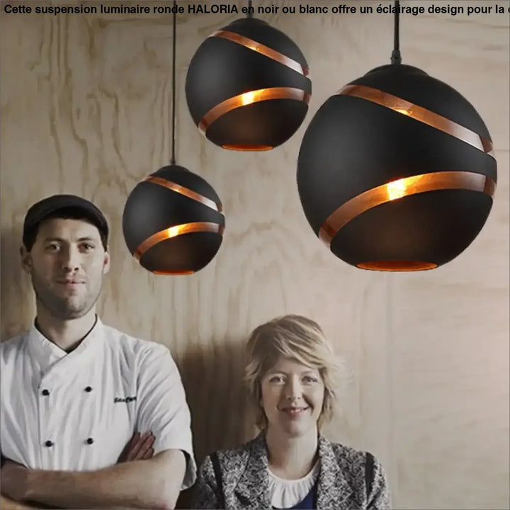 Suspension luminaire ronde disponible en noir ou blanc

