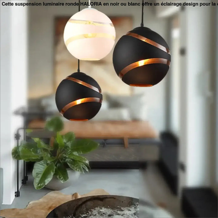 Suspension luminaire ronde disponible en noir ou blanc

