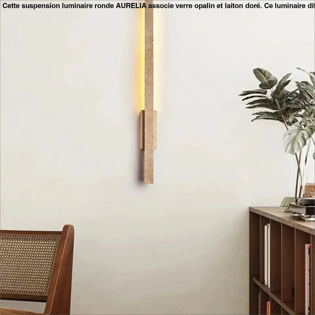 Applique murale lavih en pierre beige texturée avec éclairage led jaune chaud pour une ambiance douce en décoration intérieure