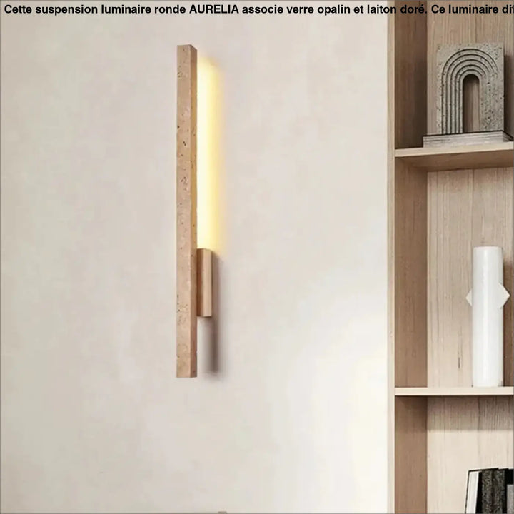 Luminaire mural balayage lavih avec corps en pierre beige texturé et lumière chaude pour une décoration intérieure ambiance douce