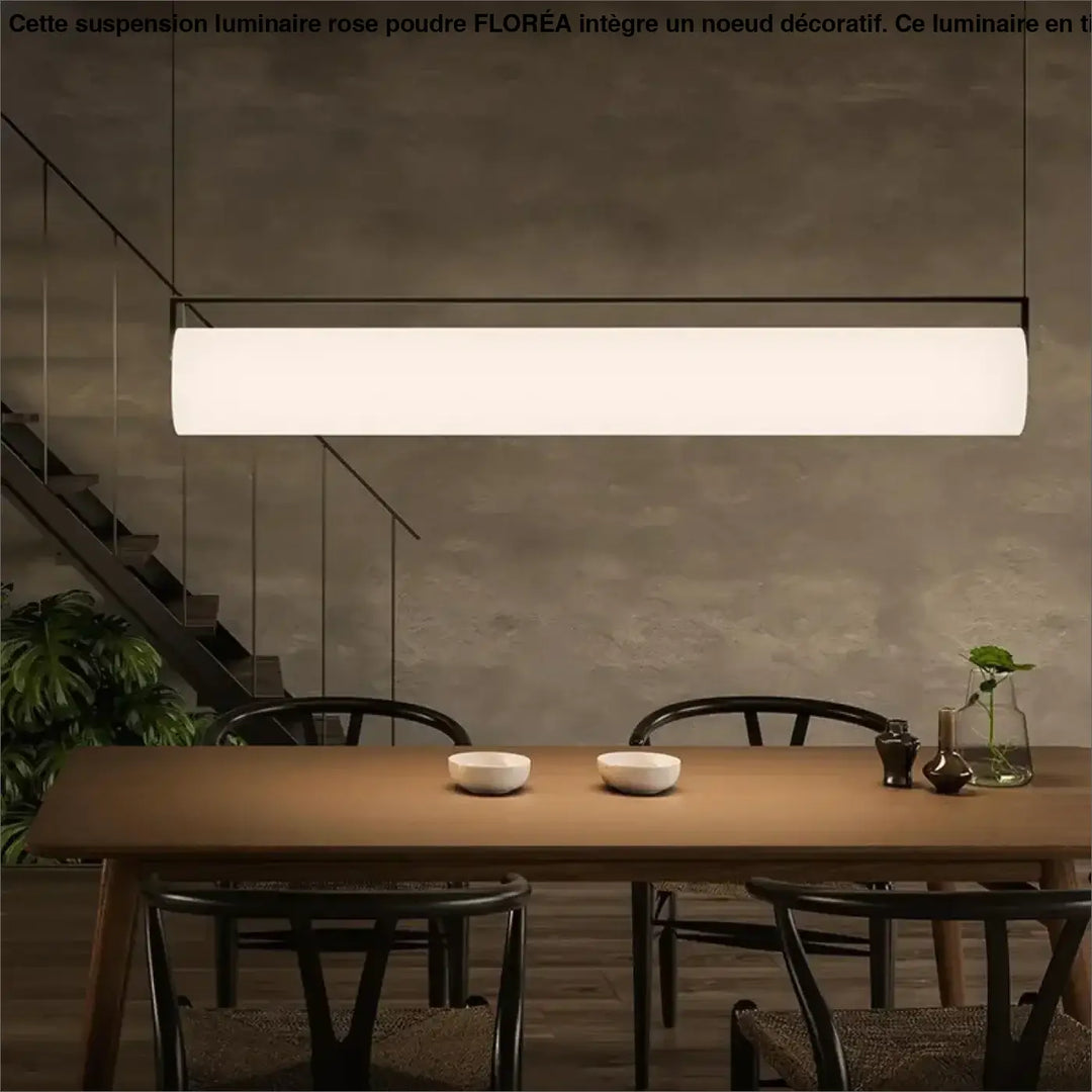 Suspension luminaire elia avec cadre noir moderne et cylindre lumineux diffusant une lumière blanche douce