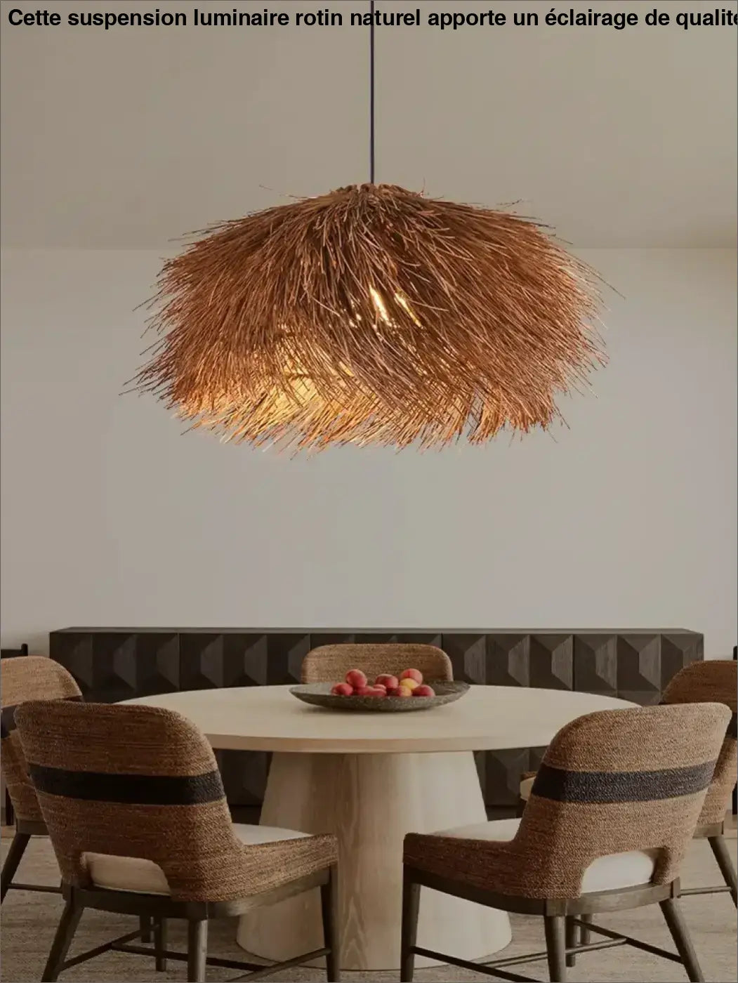 Suspension luminaire rotin naturel design moderne

