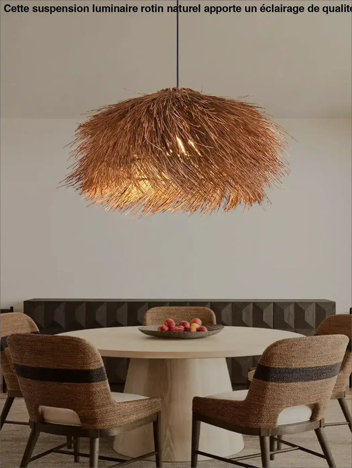Suspension luminaire rotin naturel design moderne

