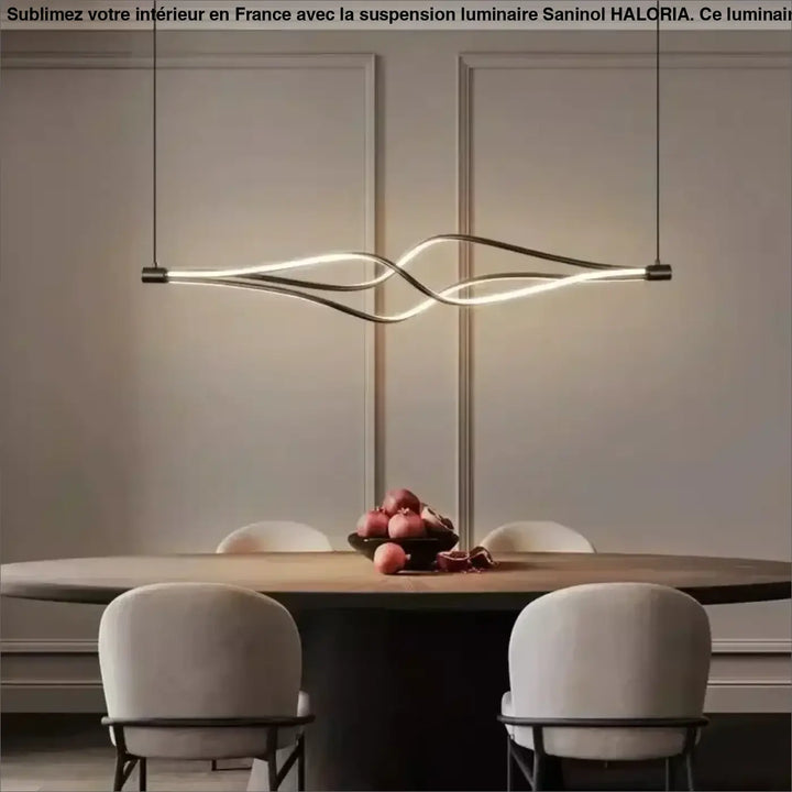 Suspension luminaire saninol avec design torsadé minimaliste moderne et éclairage led chaud élégant