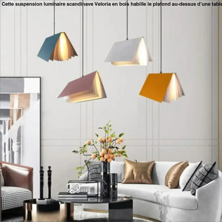 Suspension luminaire boky en forme de livre ouvert transformé avec lumière chaude en bleu blanc mauve et orange