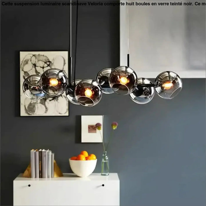 Suspension luminaire scandinave avec 8 boules en verre teinté noir

