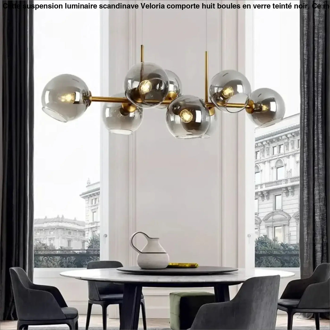 Suspension luminaire scandinave avec 8 boules en verre teinté noir

