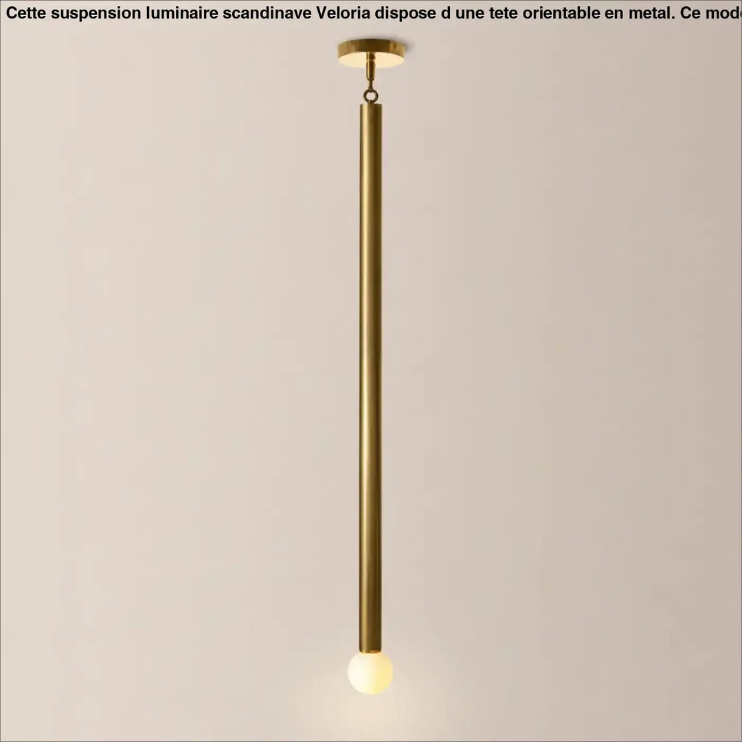 Suspension luminaire hinty en laiton avec tube métallique cylindrique et globe lumineux design verticale éclaire élégamment