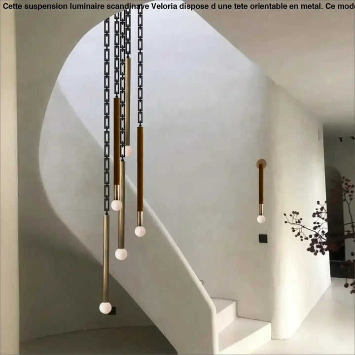 Suspension luminaire hinty avec suspension design verticale en tube métallique et globe lumineux blanc élégant