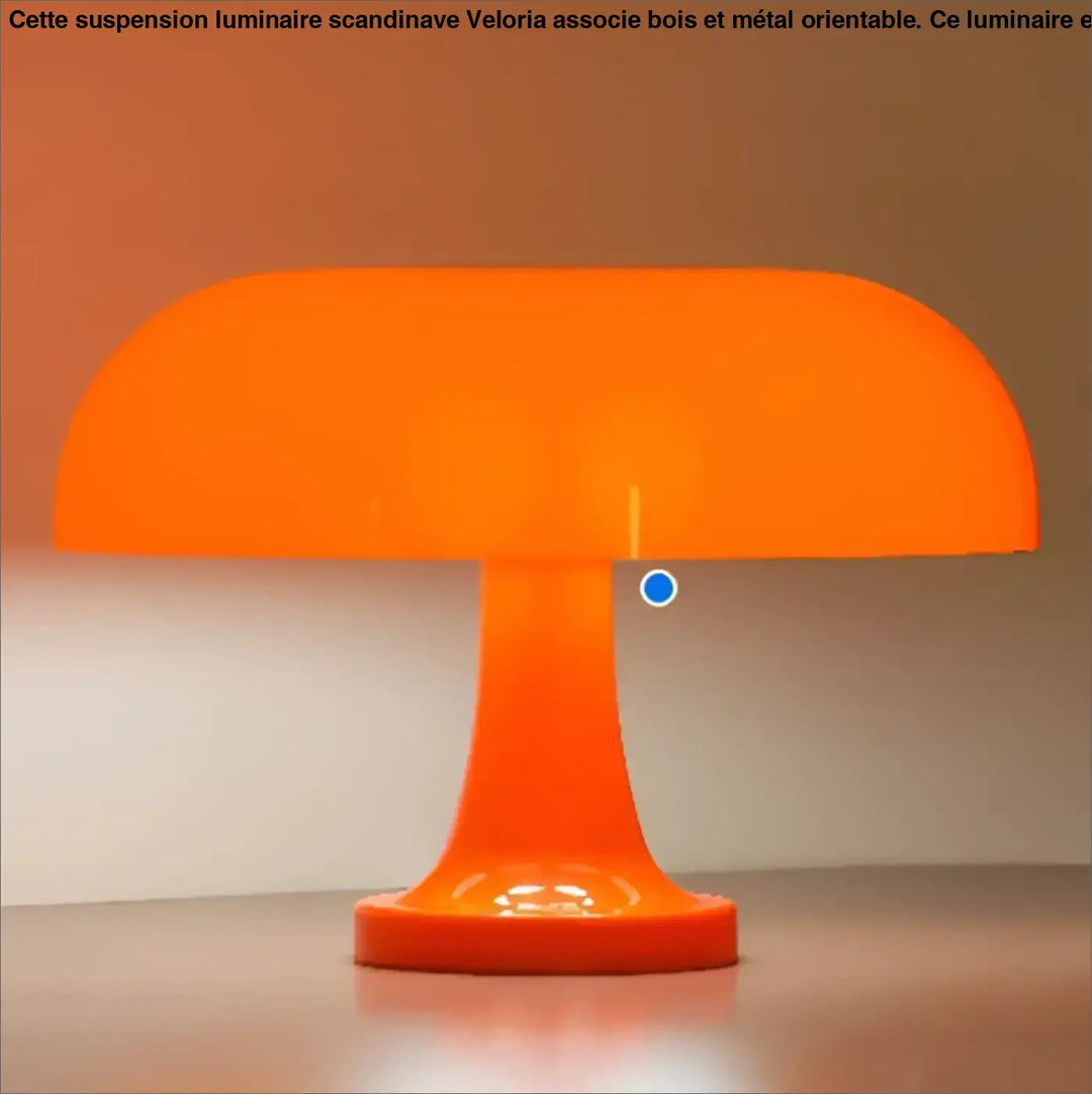 Lampe de table feno en forme de champignon orange vif avec finition plastique lisse et lumière chaude sont-elles incluses piles sont-elles nécessaires