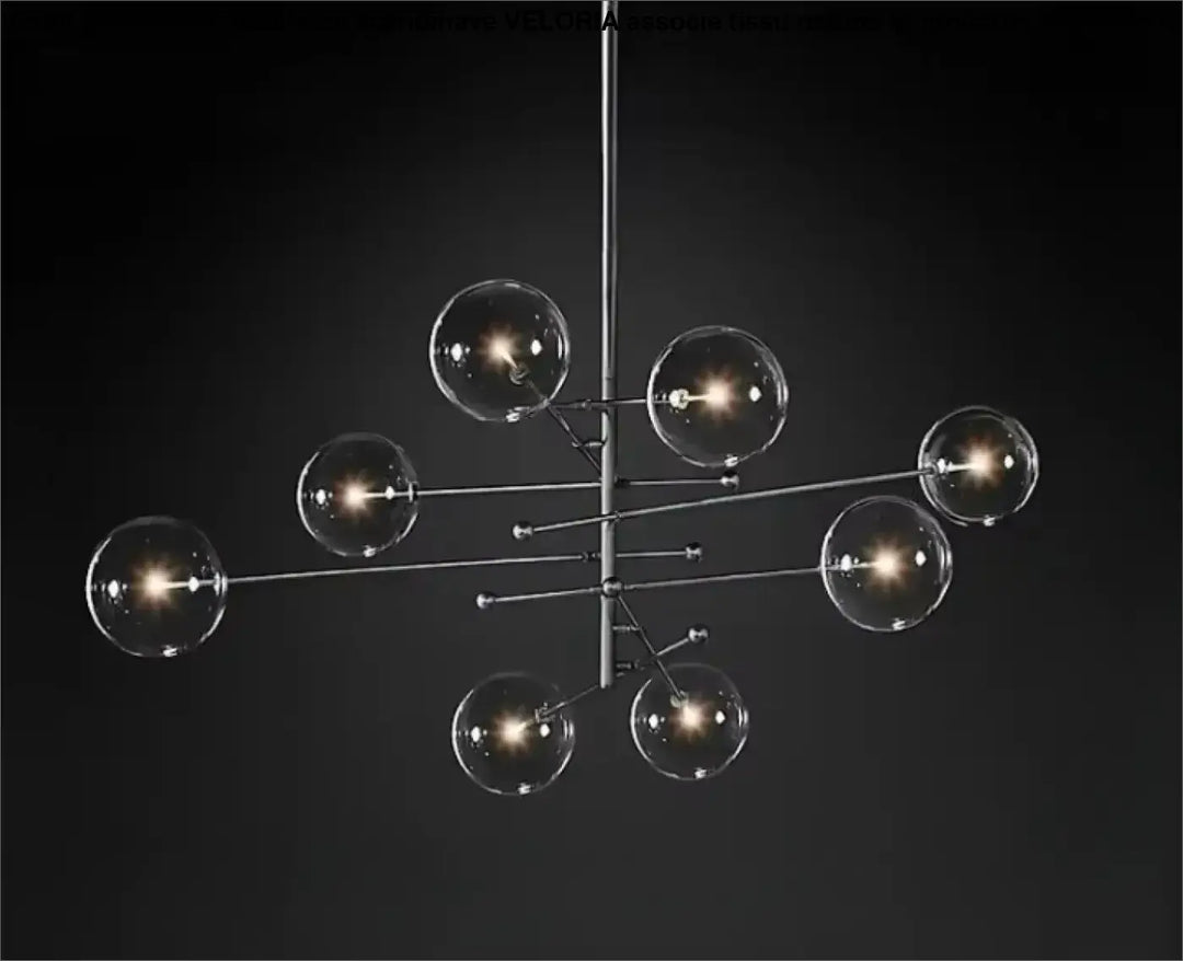Plafonnier moderne atomix en métal noir avec globes en verre clair idéal pour salle à manger laiton doré accents