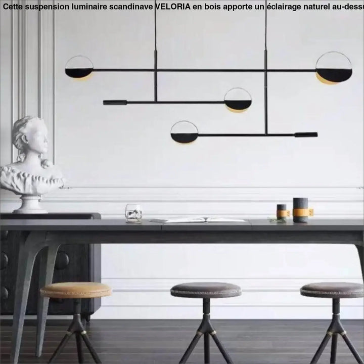 Suspension luminaire scandinave veloria noir et or avec design géométrique moderne et minimaliste en métal