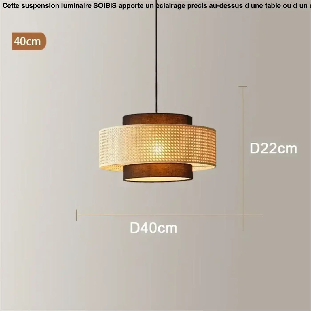 Suspension rotin design élégant forme tambour lumineux