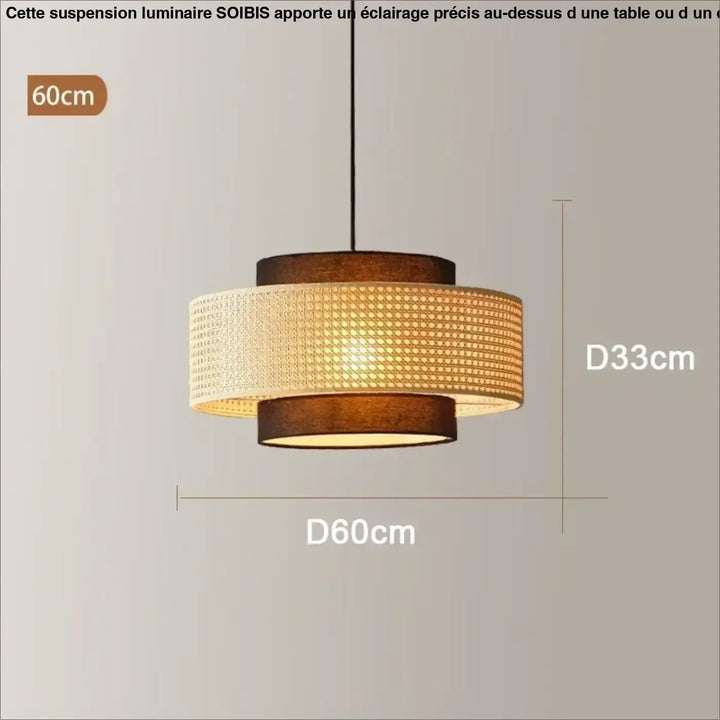 Suspension rotin design élégant forme tambour lumineux