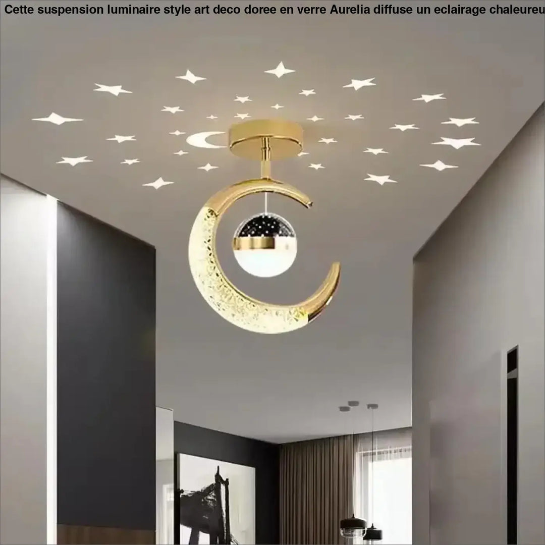 Plafonnier décoratif enfant lune suspendue étoilée design