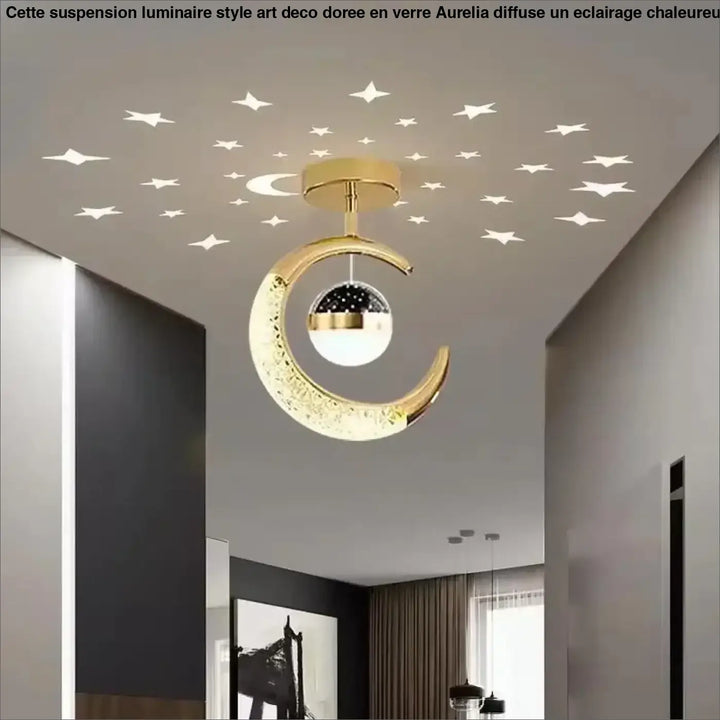 Plafonnier décoratif enfant lune suspendue étoilée design