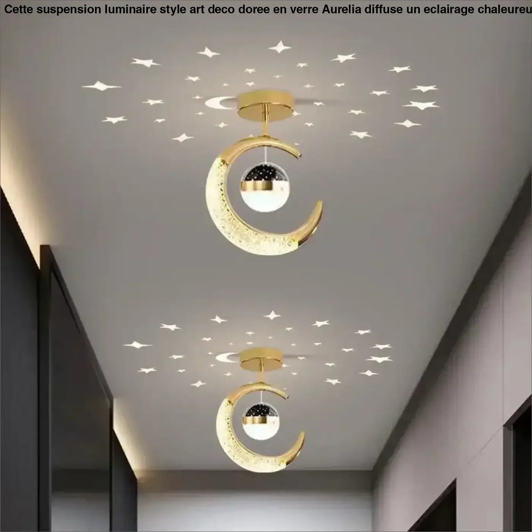 Plafonnier décoratif enfant lune suspendue étoilée design