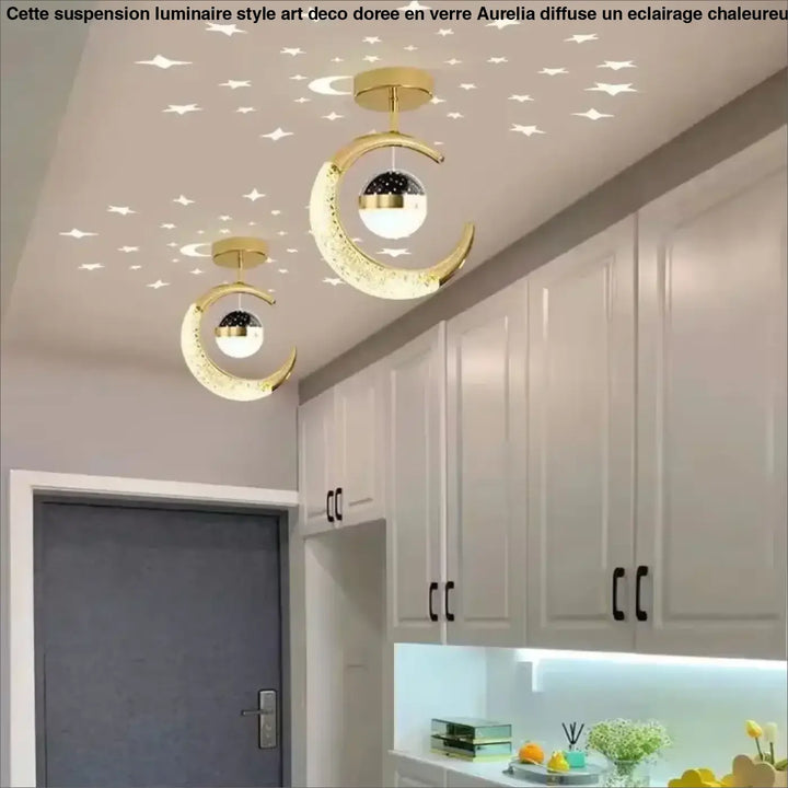 Plafonnier décoratif enfant lune suspendue étoilée design