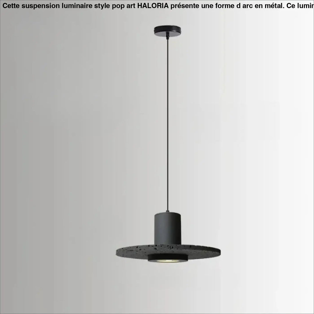 Suspension luminaire danys noire moderne avec abat-jour cylindrique et base circulaire texturée pour salle à manger pierre trou noir