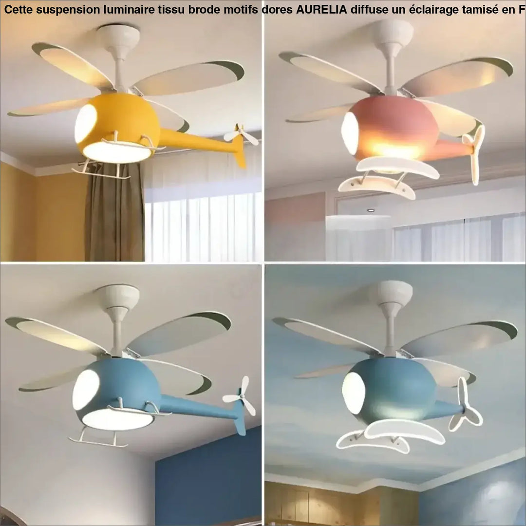 Plafonnier hélicoptère enfant avec ventilateur au design doux
