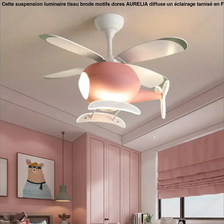 Plafonnier hélicoptère enfant avec ventilateur au design doux