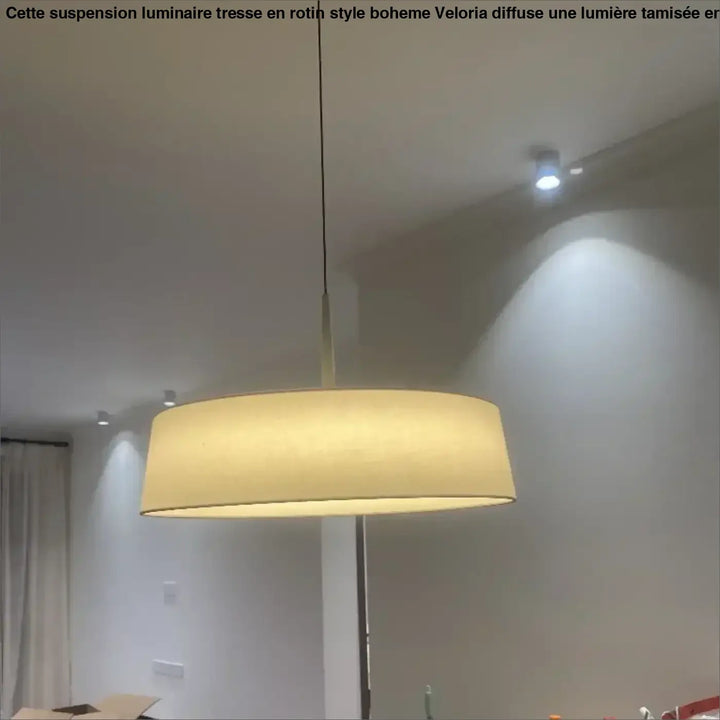 Beige suspension luminaire tresse en rotin style boheme avec cordon suspendu fin pour éclairage décoratif
