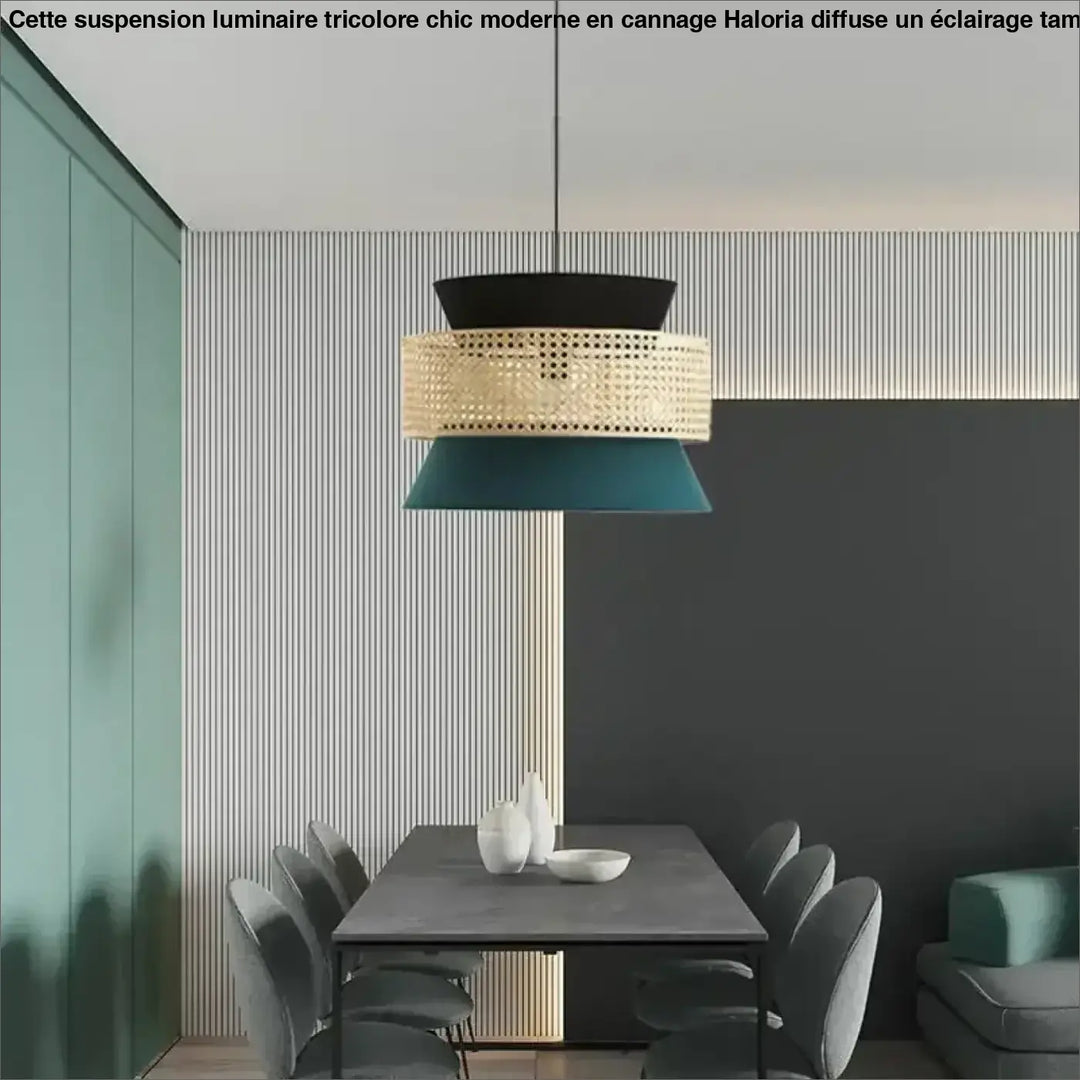 Suspension luminaire tricolore chic moderne en cannage

