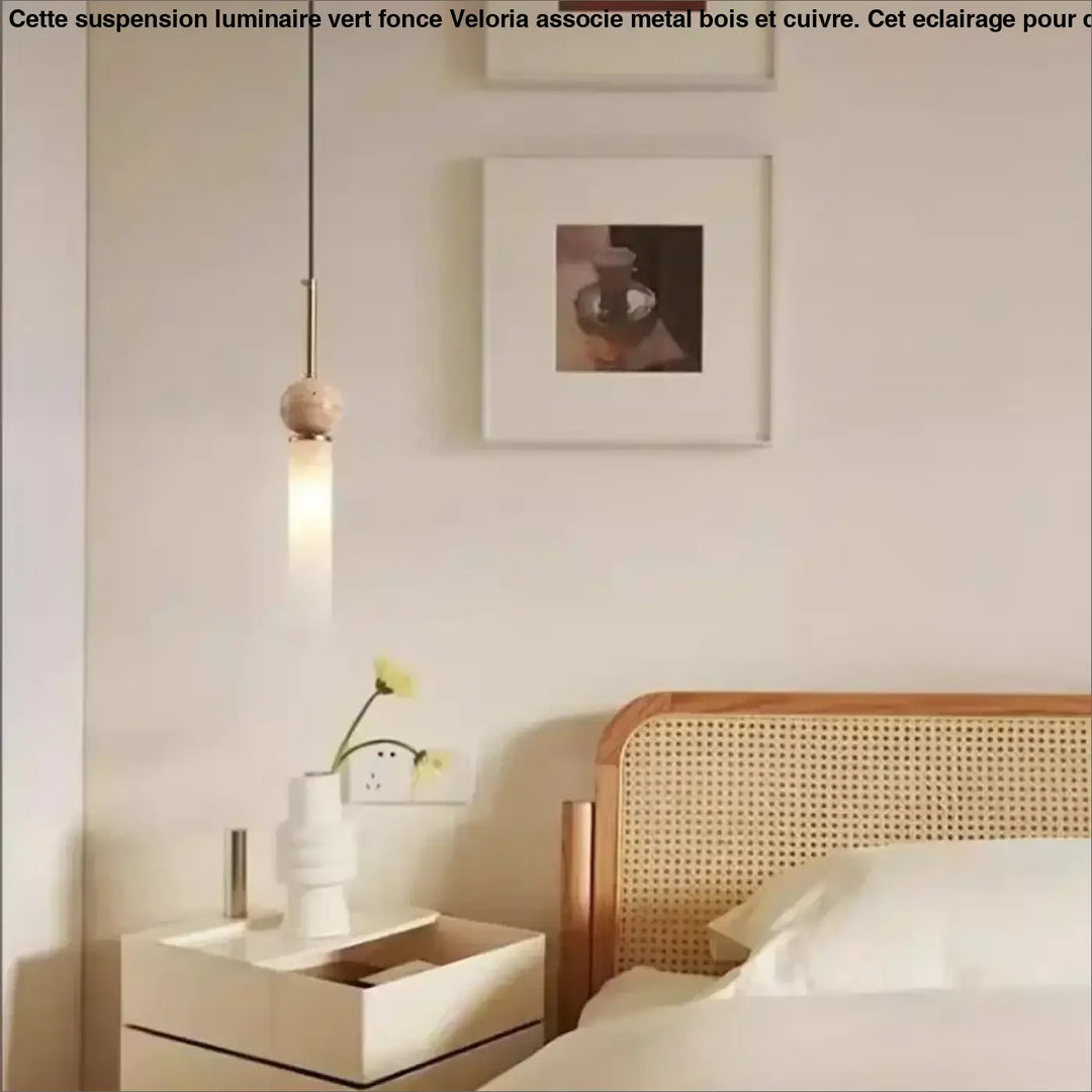 Suspension luminaire scandinave en pierre bois et en verre opale