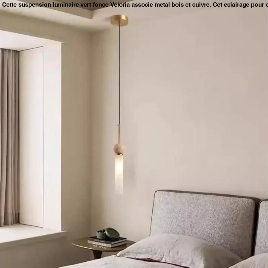 Suspension luminaire scandinave en pierre bois et en verre opale