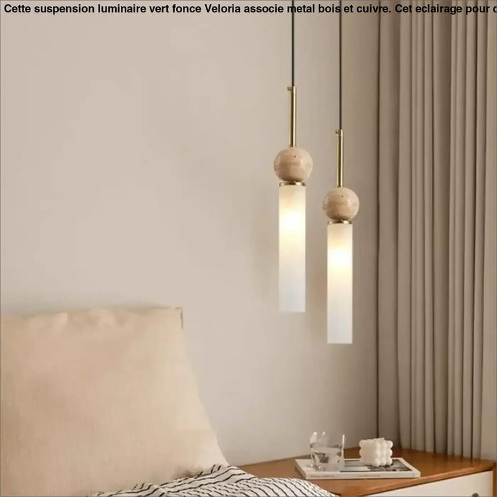 Suspension luminaire scandinave en pierre bois et en verre opale
