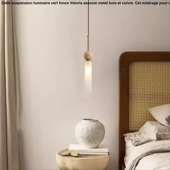 Suspension luminaire scandinave en pierre bois et en verre opale