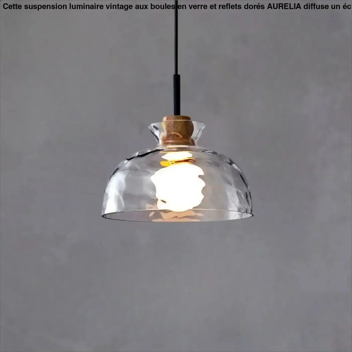 Suspension luminaire tukai en verre transparent avec accent en liège et câble noir pour éclairage moderne