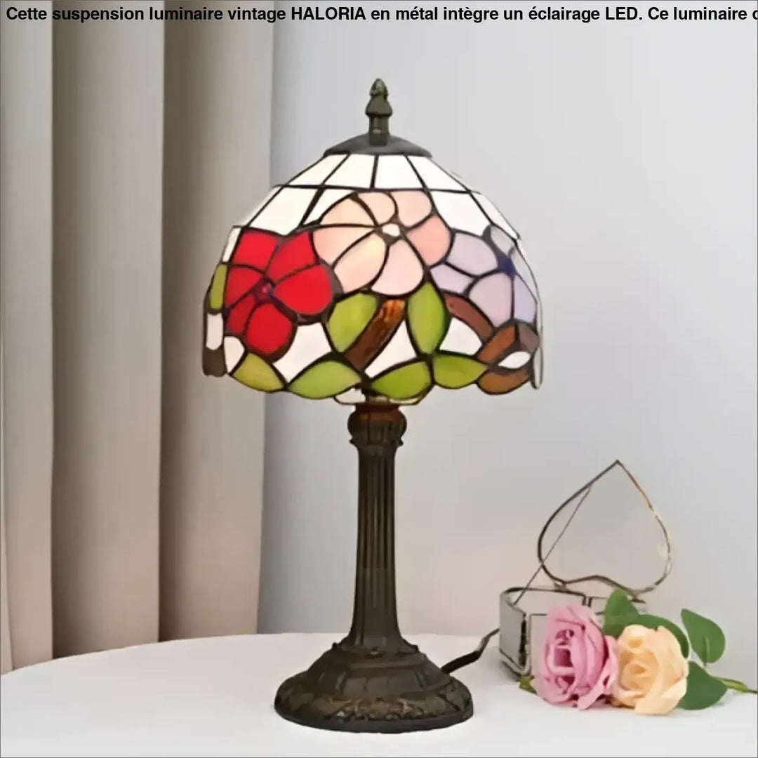 Lampe de chevet lampe de chevet antika en luminaire antique avec design vintage floral rouge rose vert et base bronze ornée