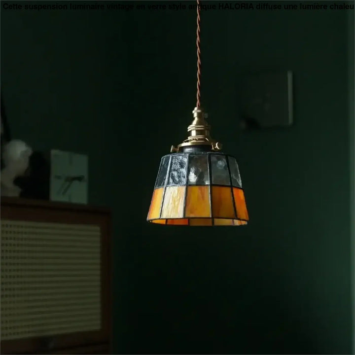 Suspension vintage en verre et cuivre design éclatant chic